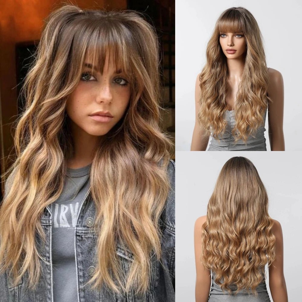 Long Golden Brown Wavy Wig - HairNjoy