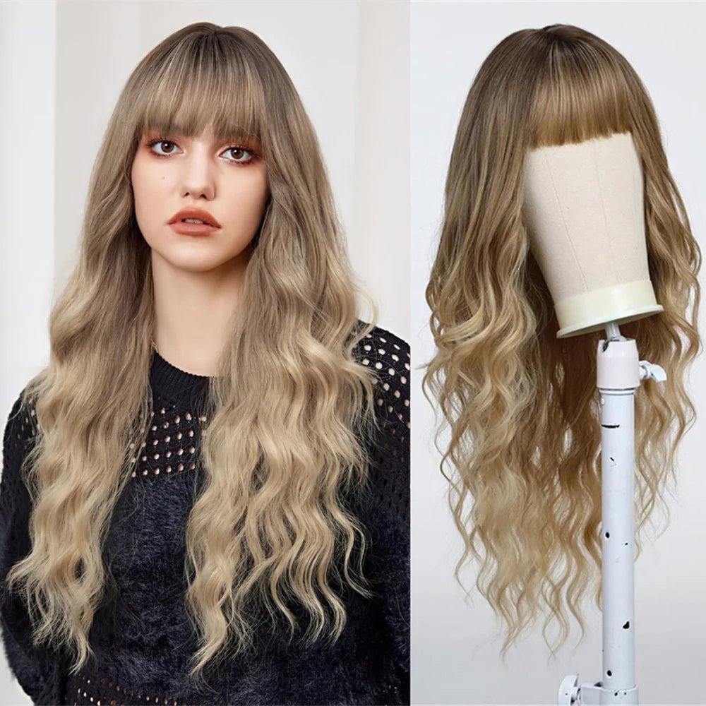 Long Golden Brown Wavy Wig - HairNjoy