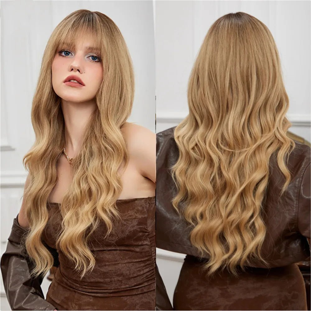Long Golden Brown Wavy Wig - HairNjoy