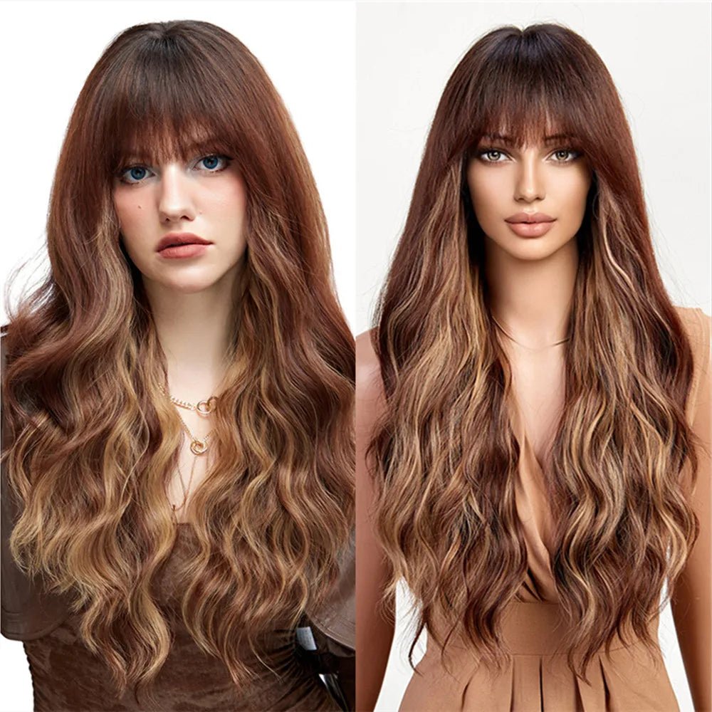 Long Golden Brown Wavy Wig - HairNjoy