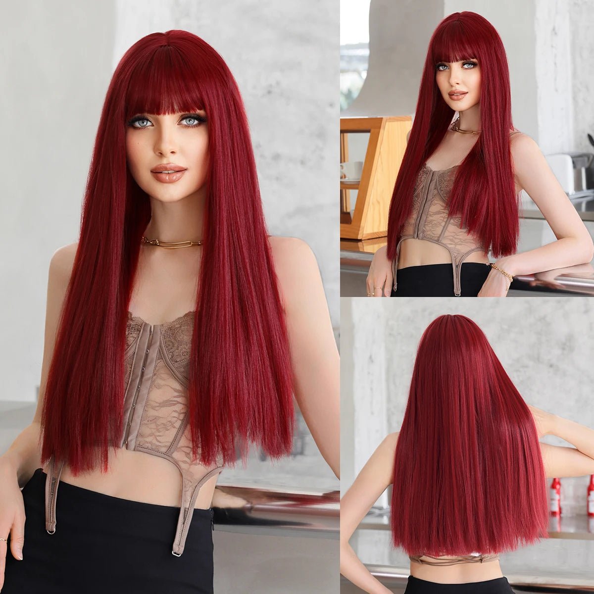 Long Straight Purple Fiber Wig - HairNjoy