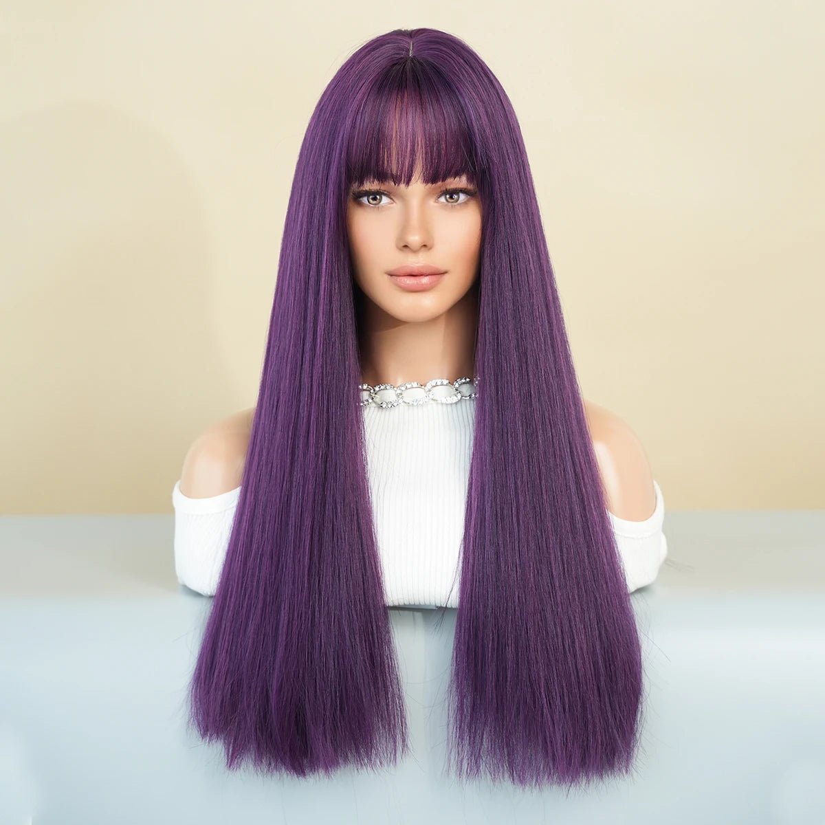 Long Straight Purple Fiber Wig - HairNjoy