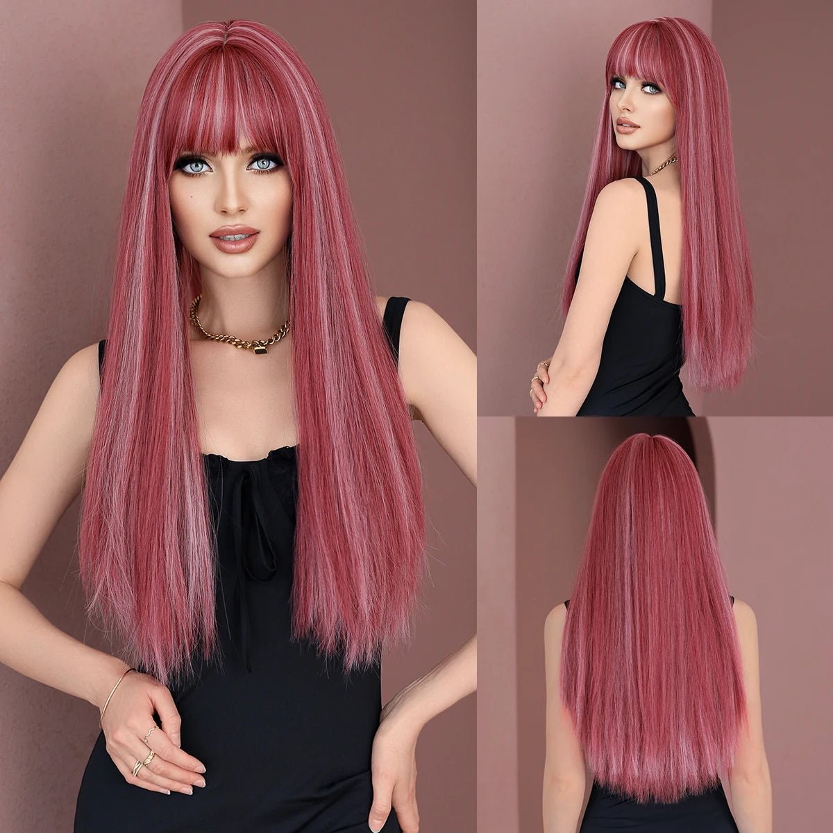 Long Straight Purple Fiber Wig - HairNjoy