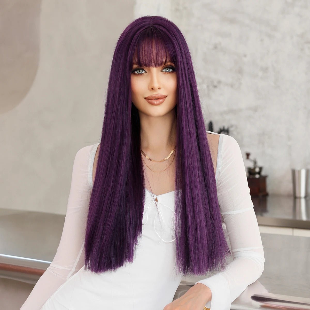 Long Straight Purple Fiber Wig - HairNjoy