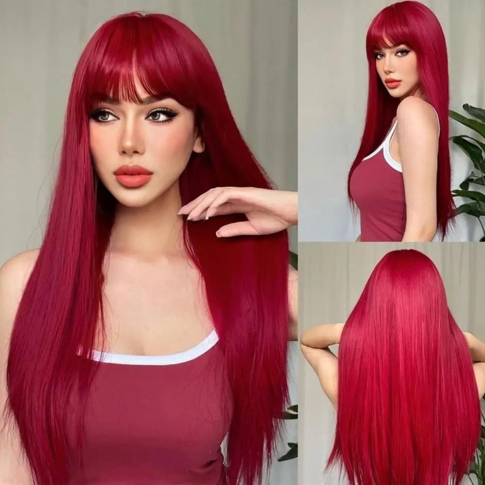 Long Straight Red Synthetic Wig - HairNjoy