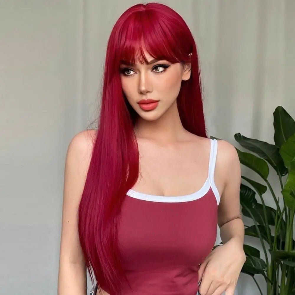 Long Straight Red Synthetic Wig - HairNjoy