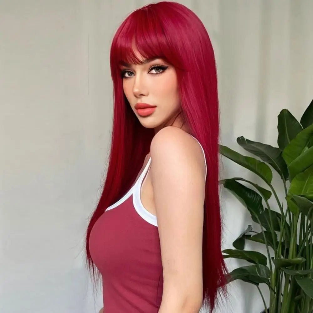 Long Straight Red Synthetic Wig - HairNjoy