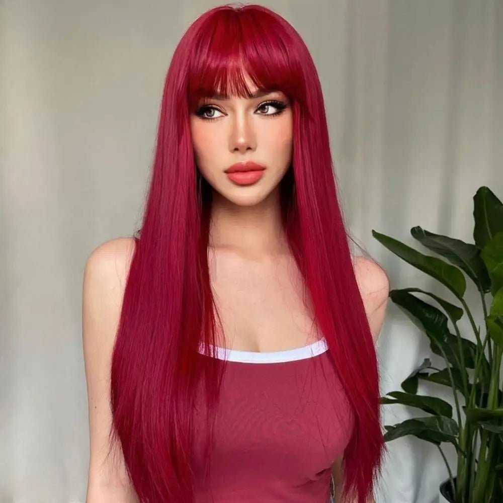 Long Straight Red Synthetic Wig - HairNjoy
