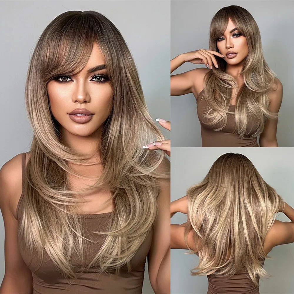 Long Straight Wig Natural Layered with Bangs - HairNjoy