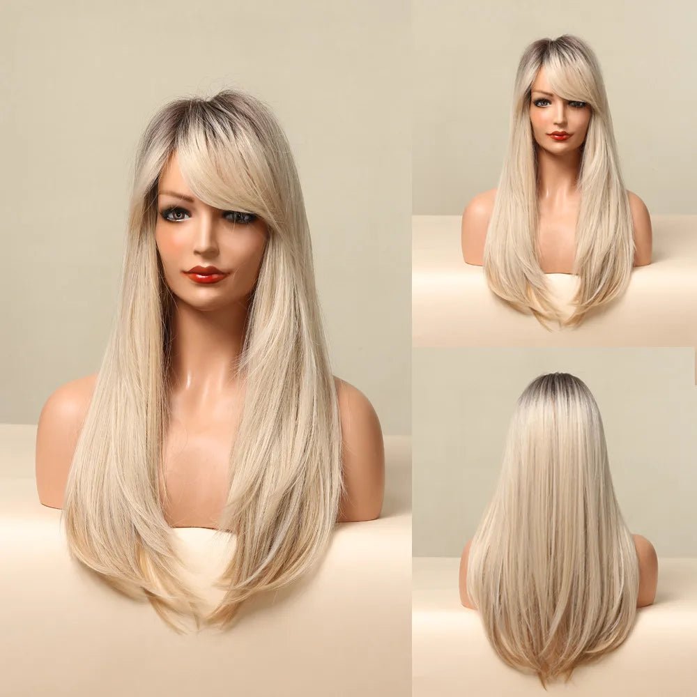 Long Straight Wig Natural Layered with Bangs - HairNjoy