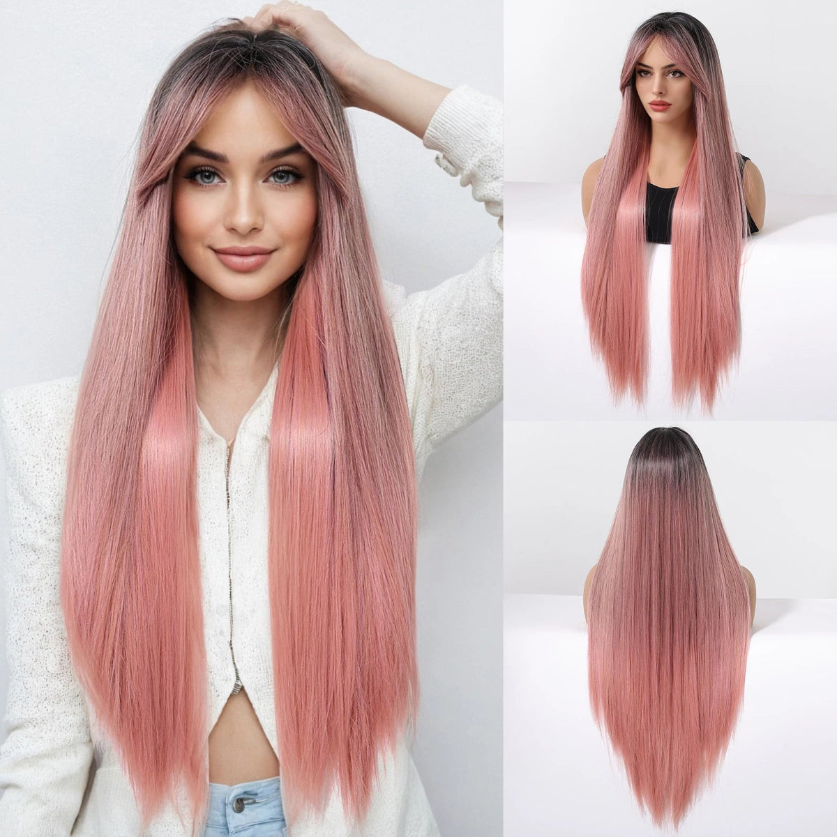 Long Straight Wig Natural Layered with Bangs - HairNjoy