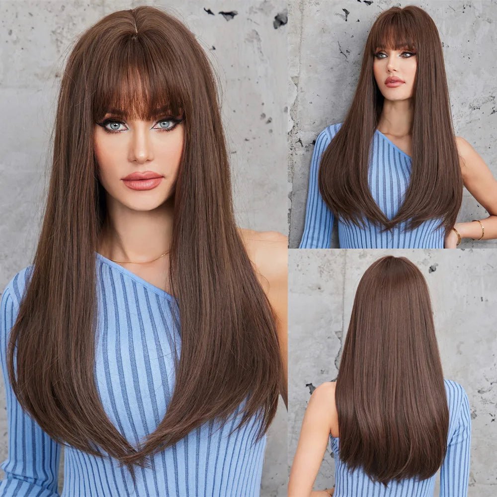 Long Straight Wig Natural Layered with Bangs - HairNjoy