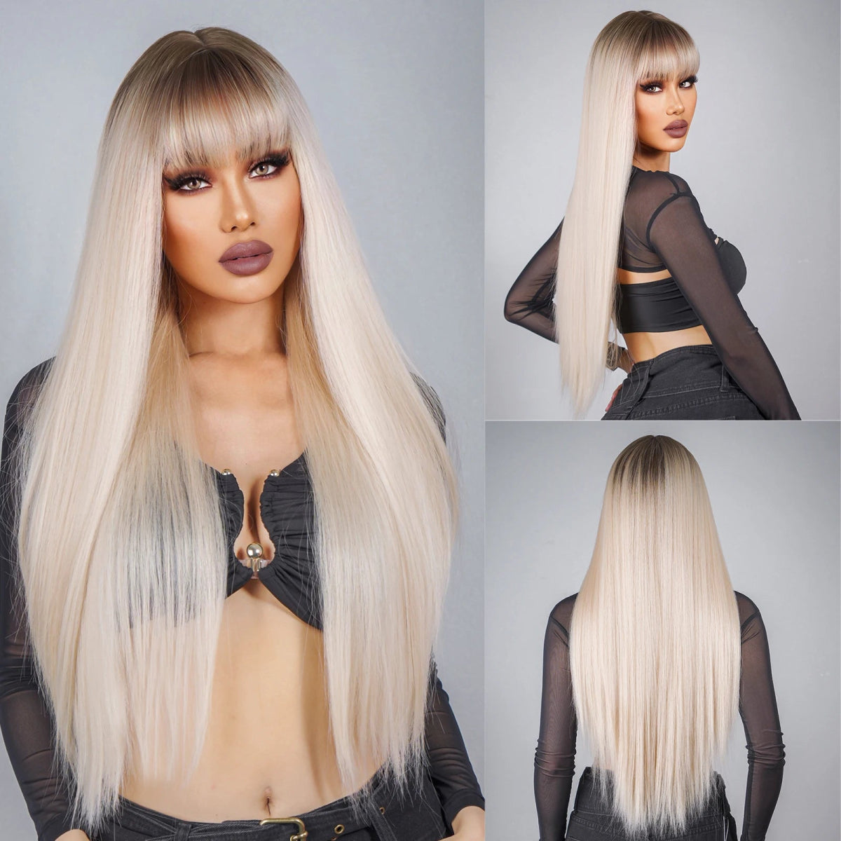 Long Straight Wig Natural Layered with Bangs - HairNjoy