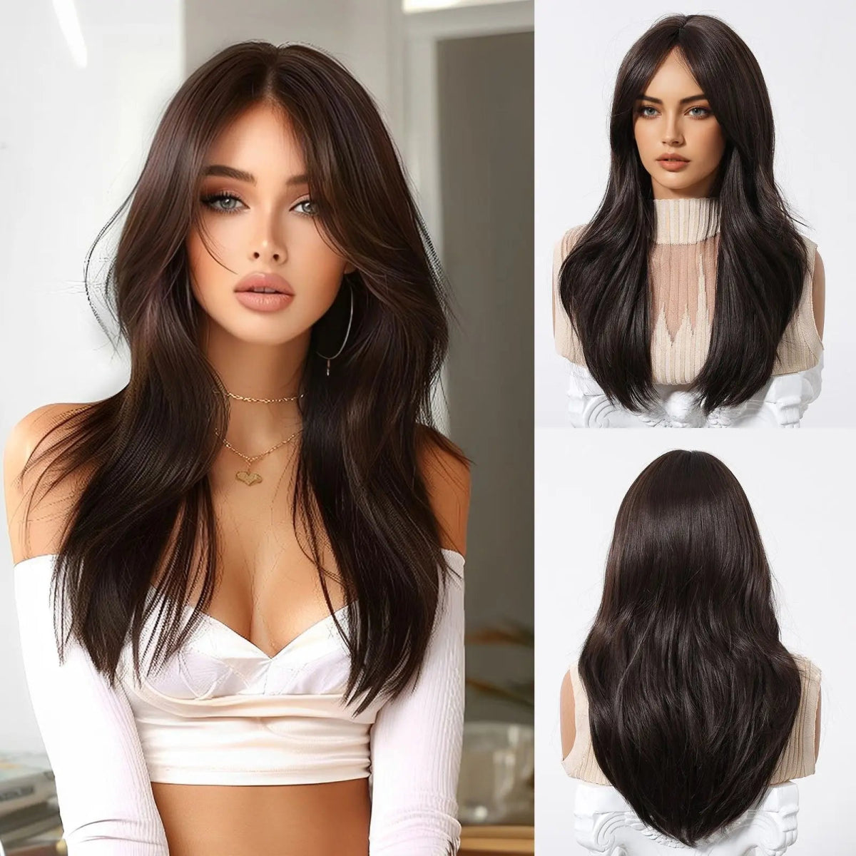 Long Straight Wig Natural Layered with Bangs - HairNjoy