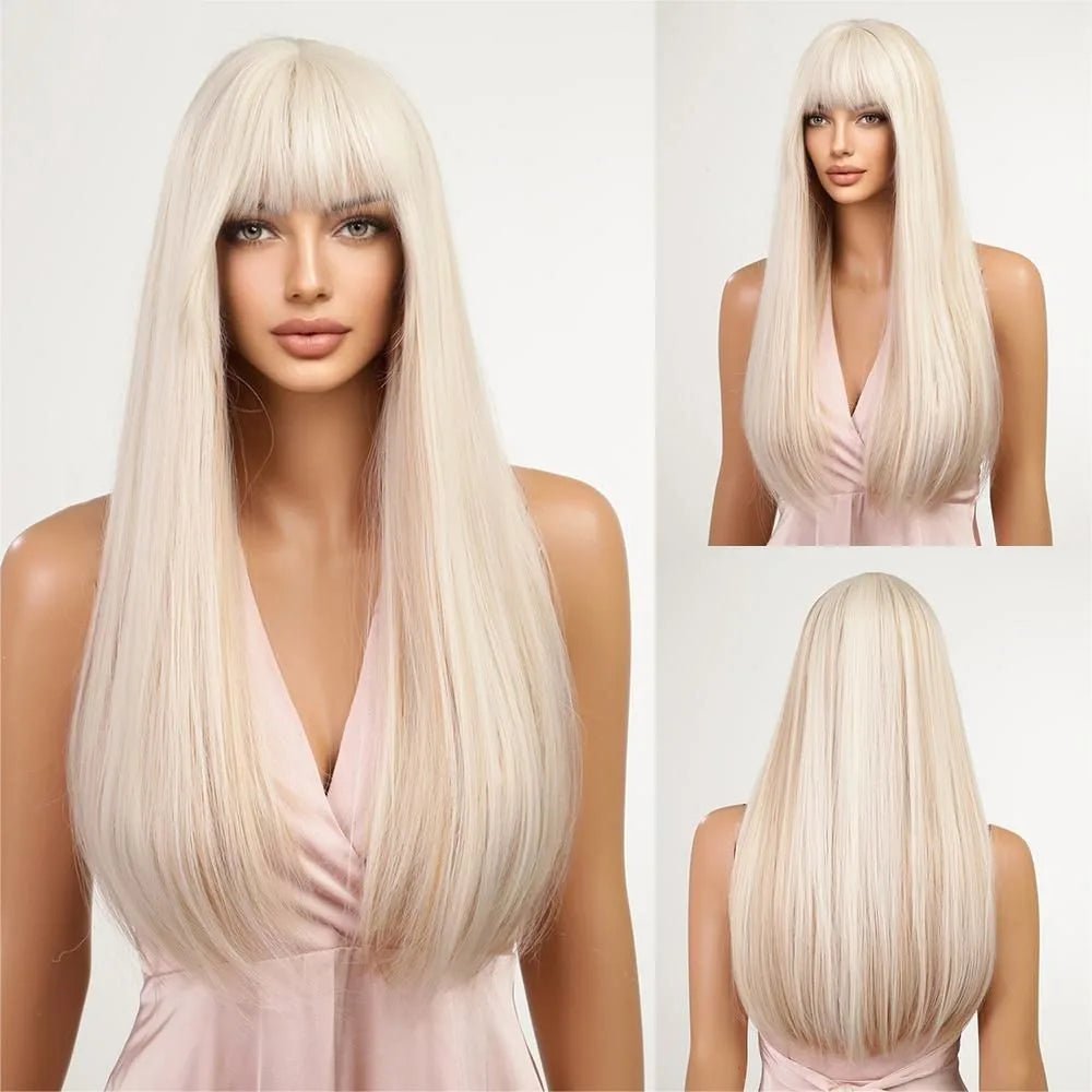 Long Straight Wig Natural Layered with Bangs - HairNjoy