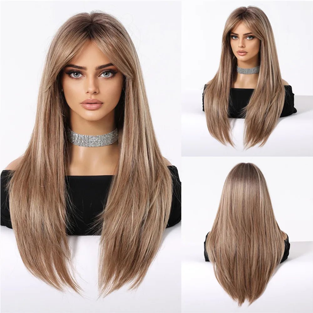 Long Straight Wig Natural Layered with Bangs - HairNjoy