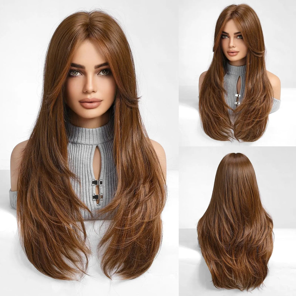 Long Straight Wig Natural Layered with Bangs - HairNjoy
