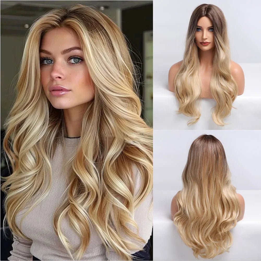 Long Wavy Blonde Synthetic Wig - HairNjoy
