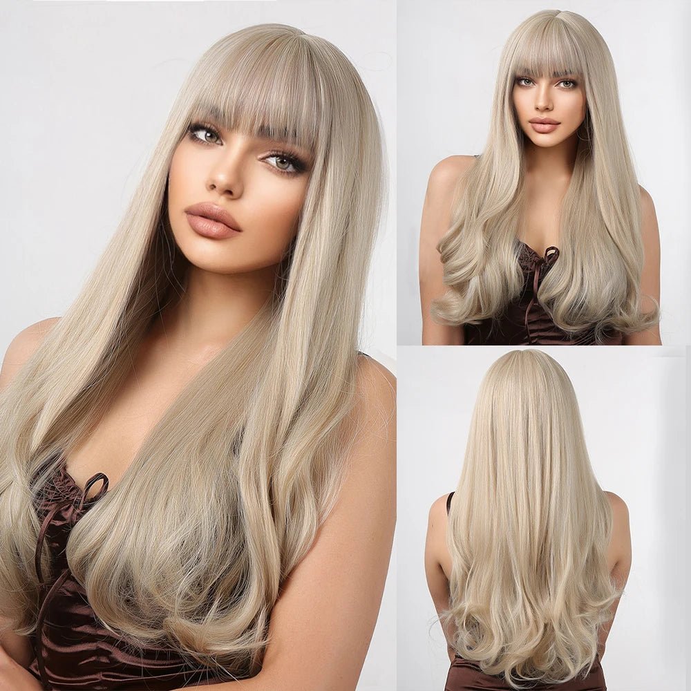 Mixed Blonde Synthetic Wigs with Bangs - HairNjoy