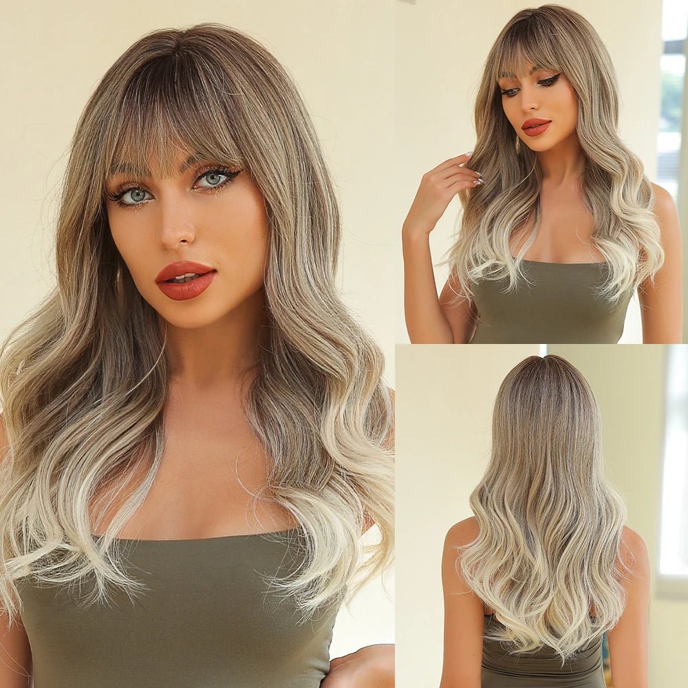 Mixed Blonde Synthetic Wigs with Bangs - HairNjoy