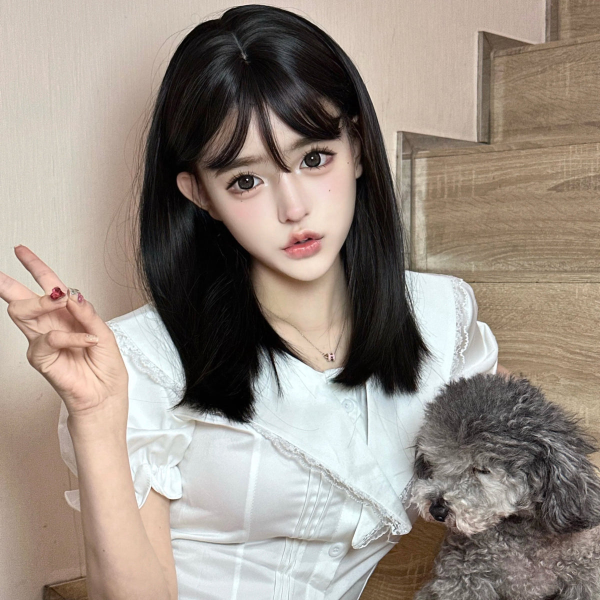 Natural Black Straight Soft Wig with Bangs - HairNjoy