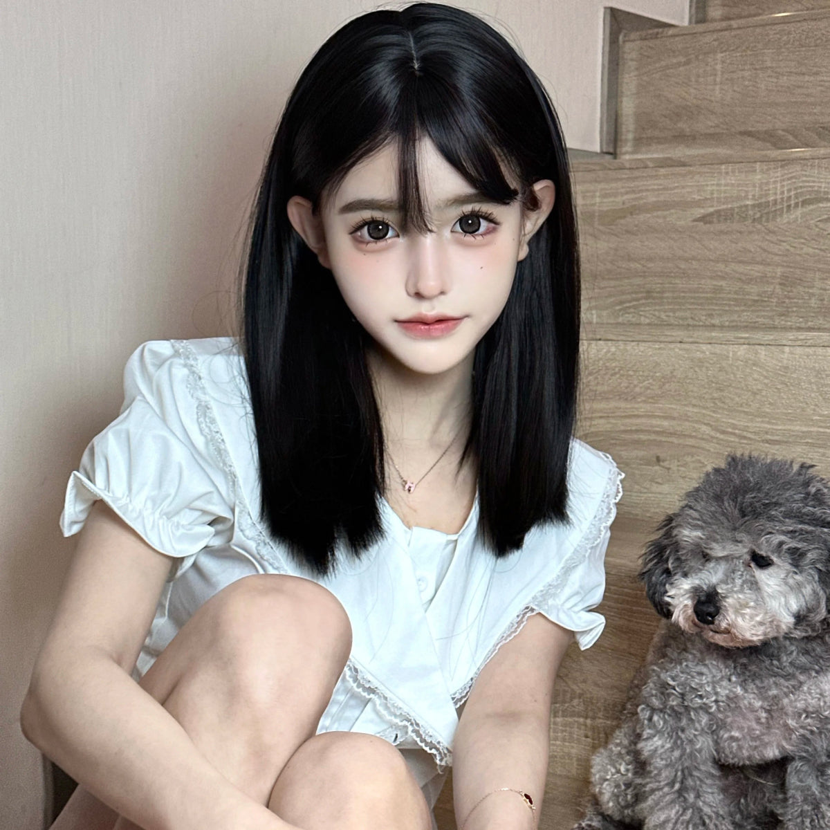 Natural Black Straight Soft Wig with Bangs - HairNjoy