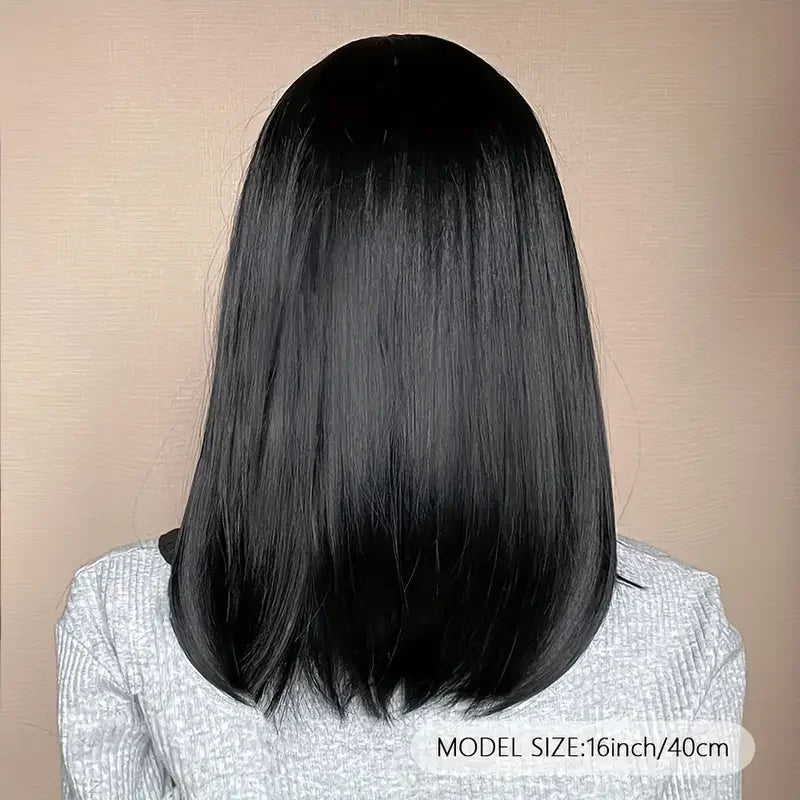 Natural Black Straight Soft Wig with Bangs - HairNjoy