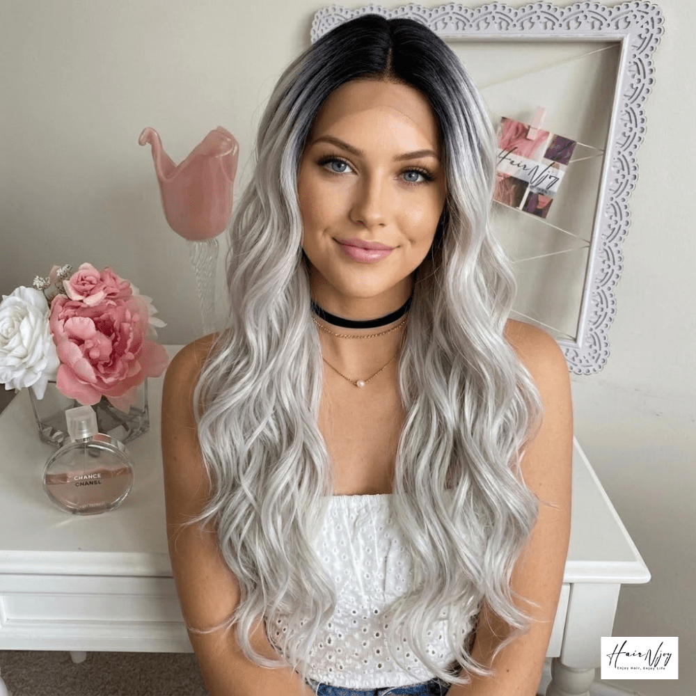 Natural Dark Roots Silver Grey Hair - HairNjoy