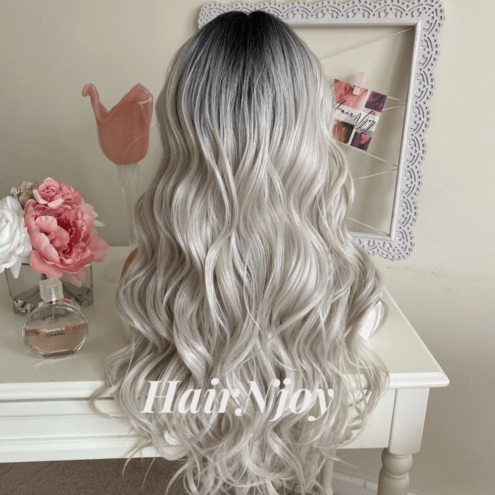 Natural Dark Roots Silver Grey Hair - HairNjoy