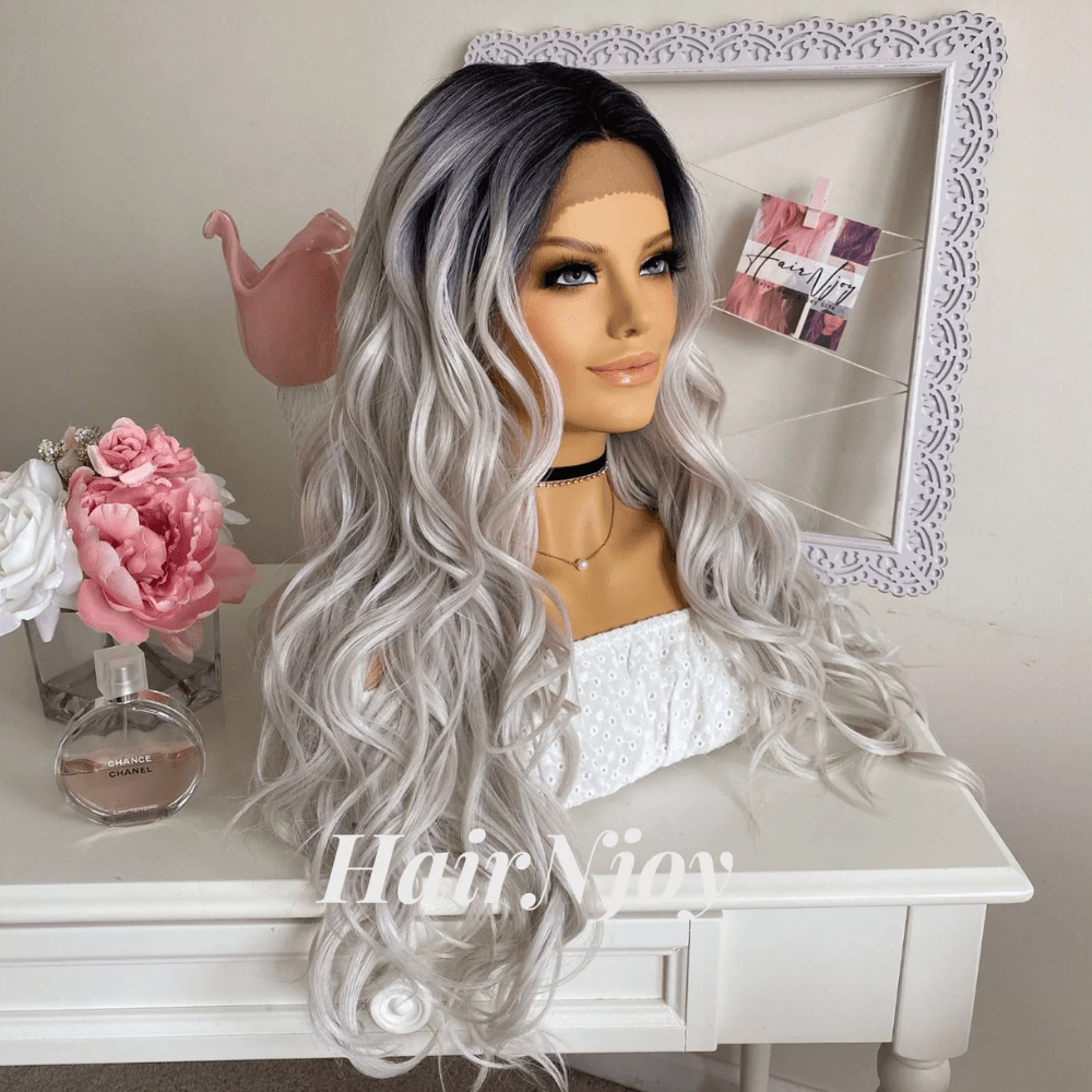 Natural Dark Roots Silver Grey Hair - HairNjoy