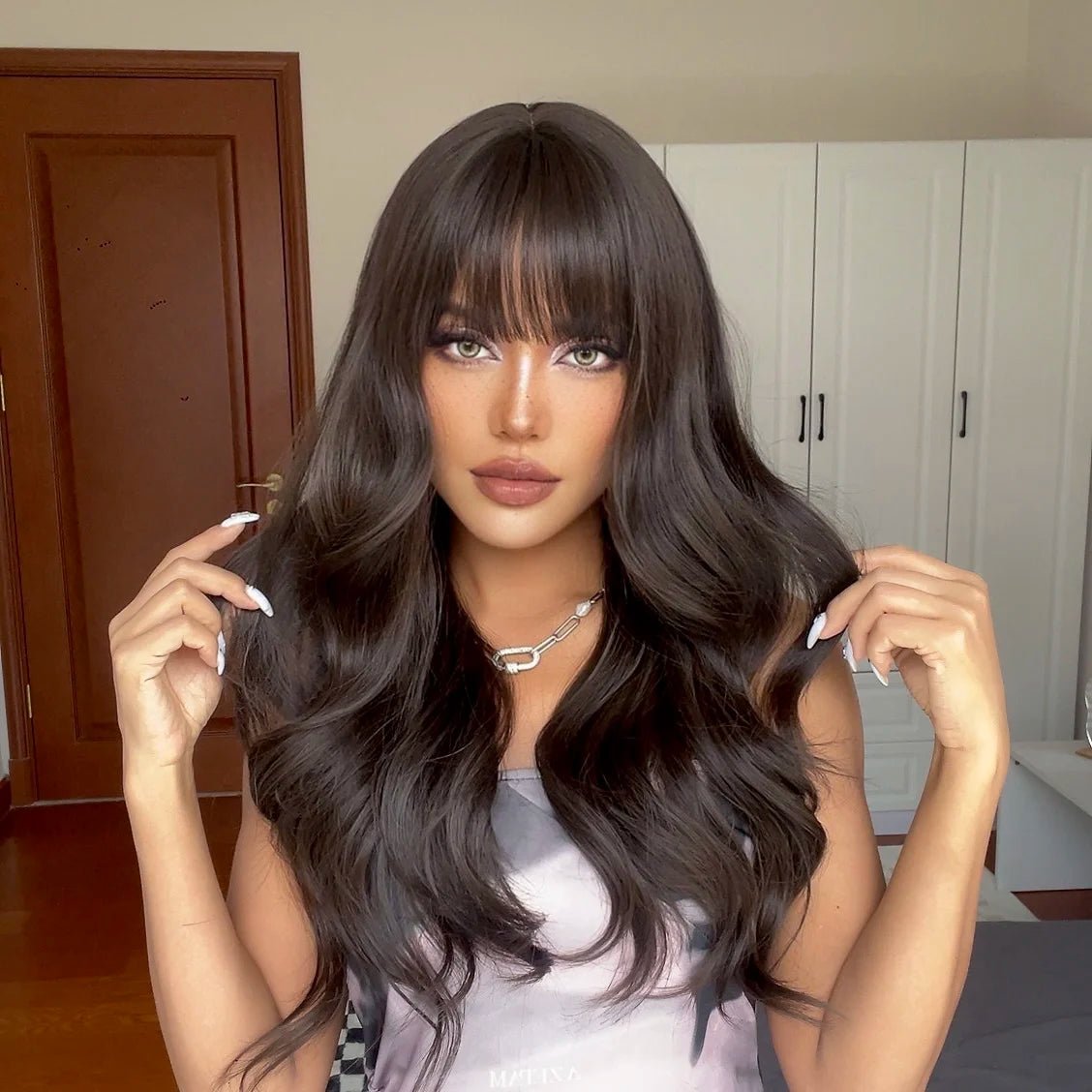 Natural Hairline Wigs Wavy with Bangs - HairNjoy