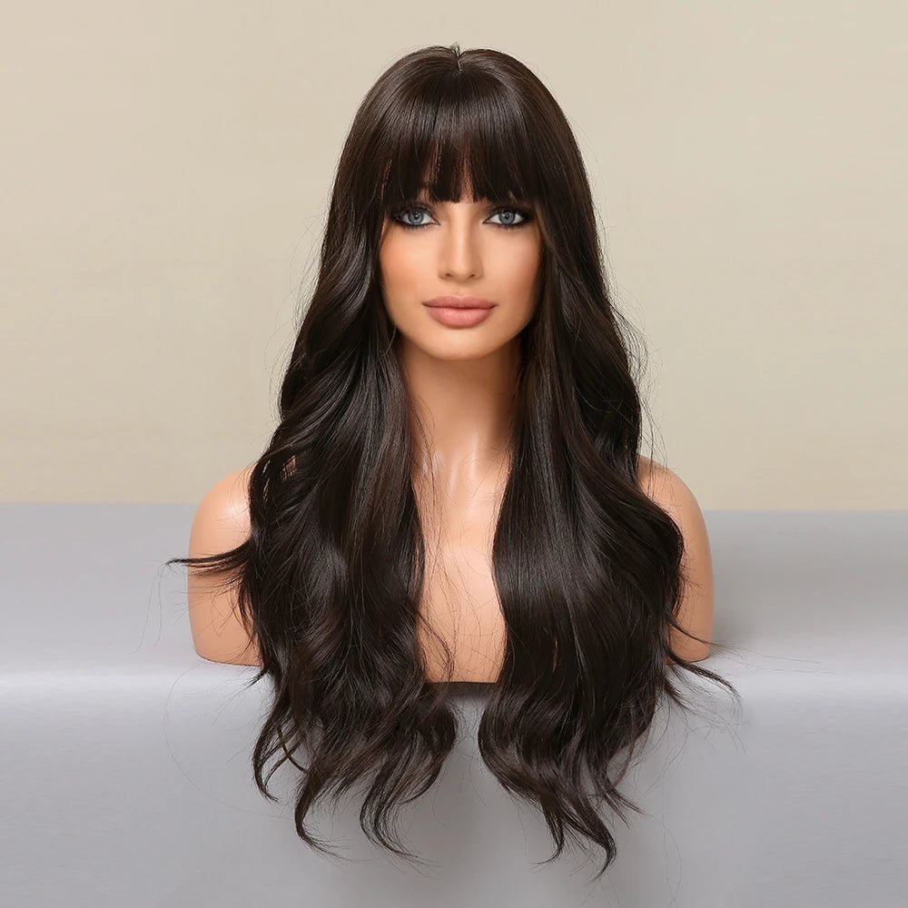 Natural Hairline Wigs Wavy with Bangs - HairNjoy