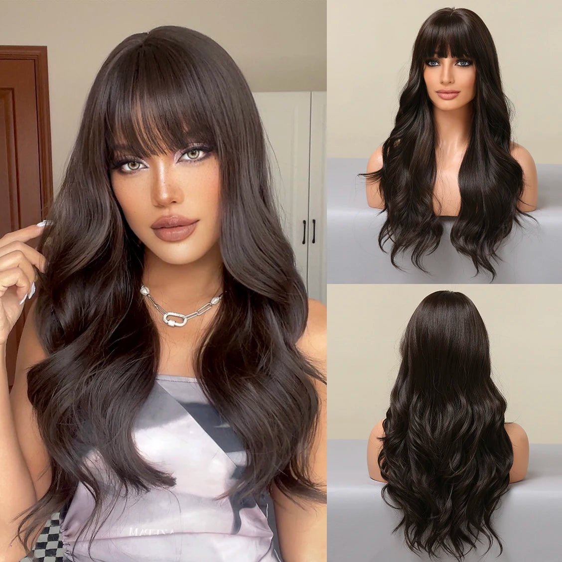 Natural Hairline Wigs Wavy with Bangs - HairNjoy
