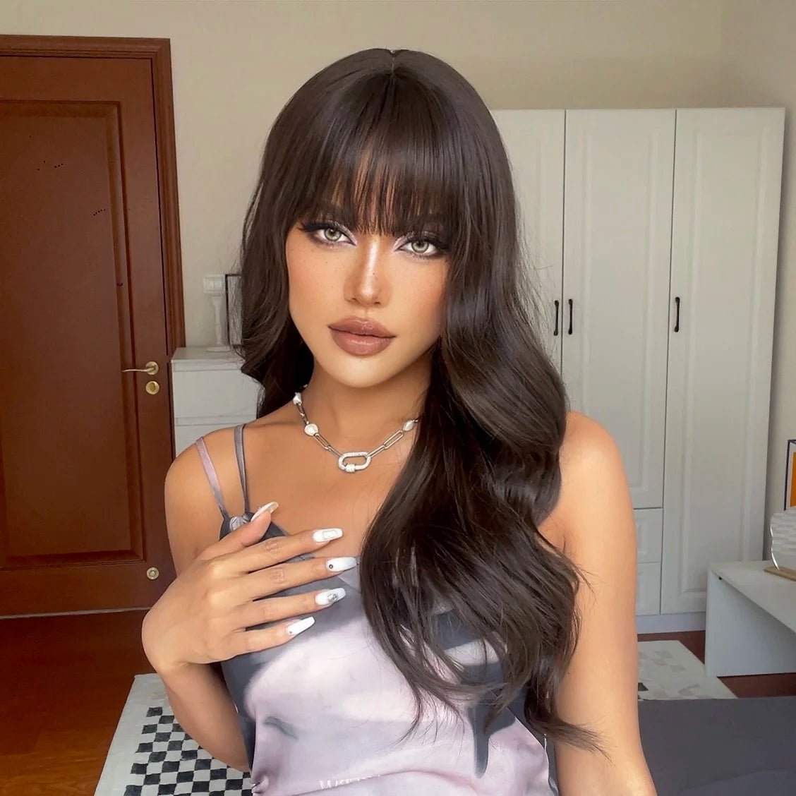 Natural Hairline Wigs Wavy with Bangs - HairNjoy