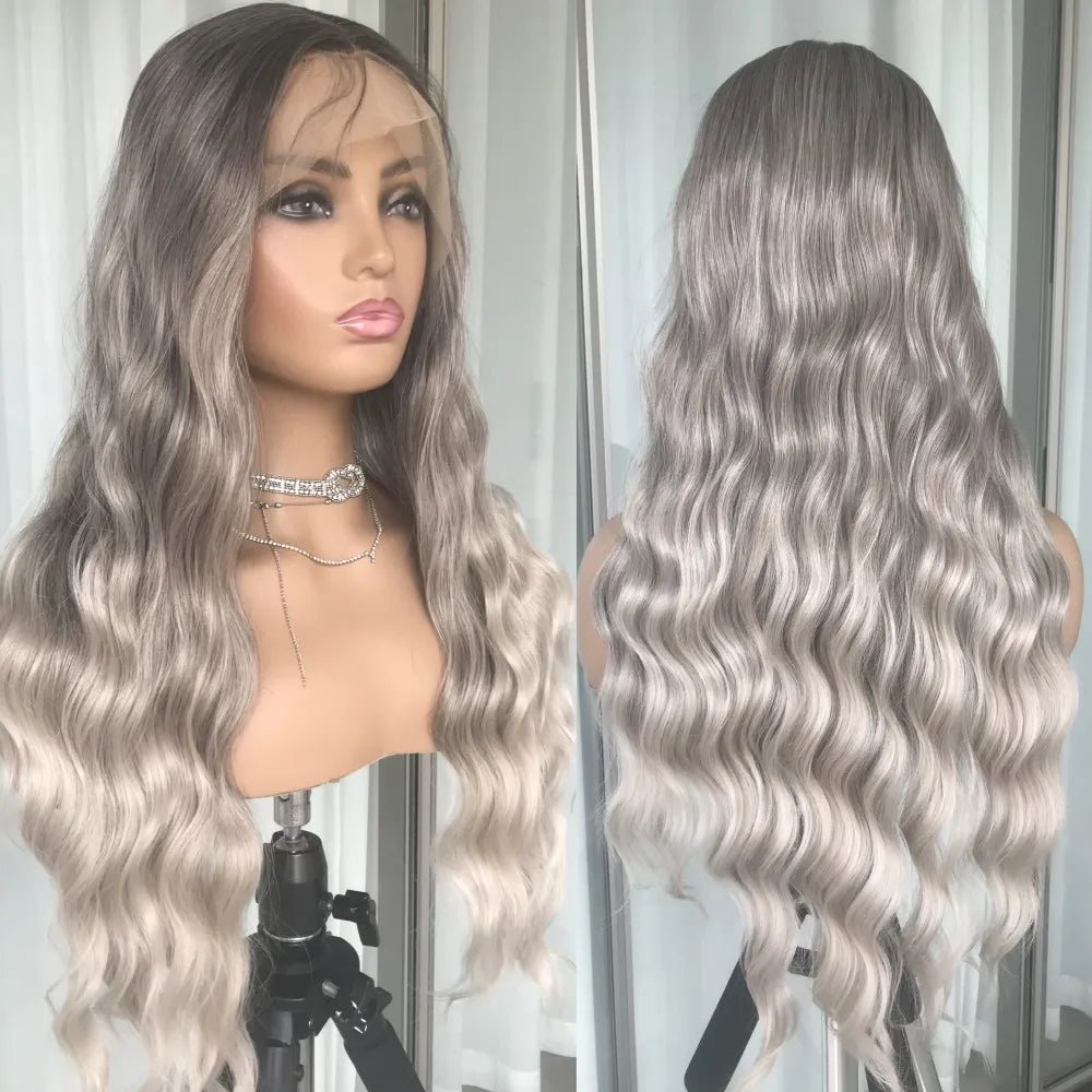 Ombre Ash Gray Deep Wave Lace Wig - HairNjoy