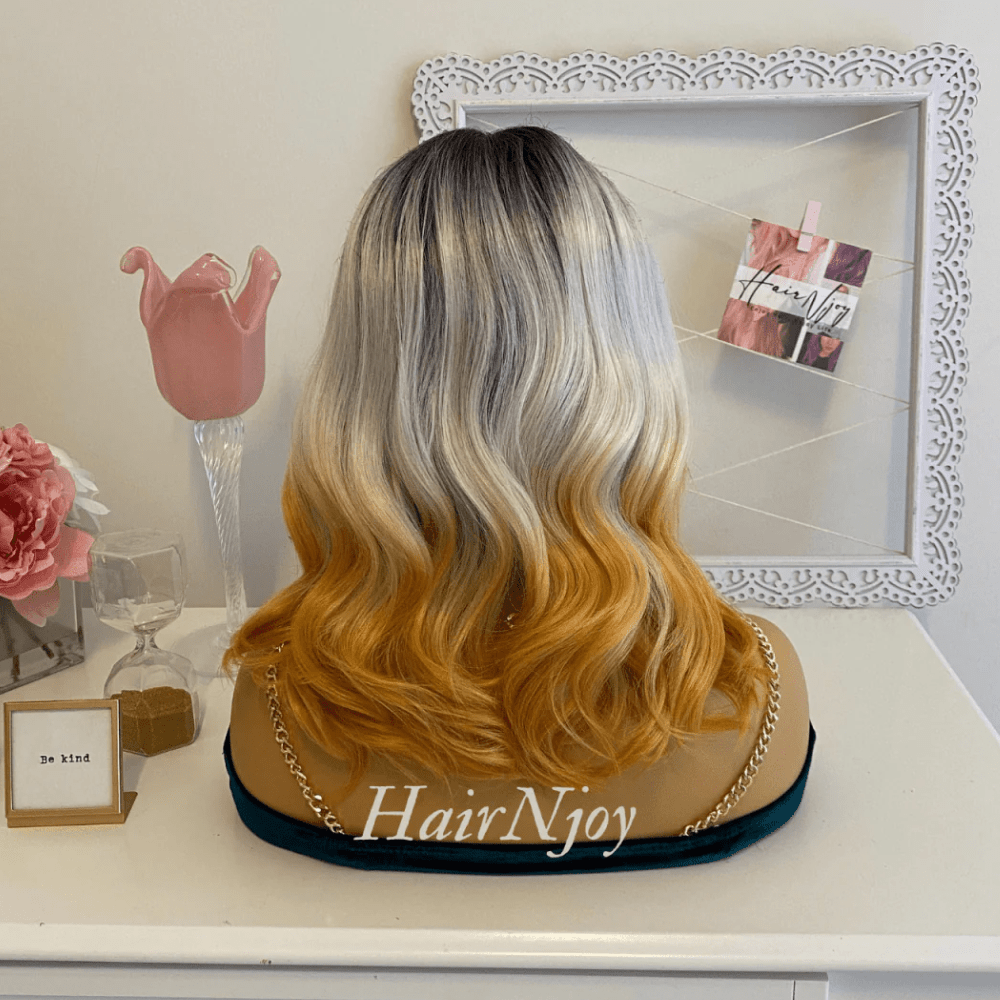 Ombre Black Grey Gold Lace Front Wig - HairNjoy