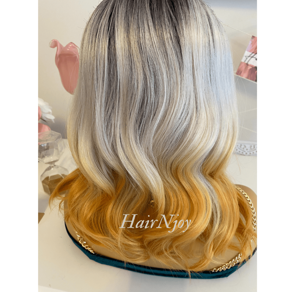 Ombre Black Grey Gold Lace Front Wig - HairNjoy