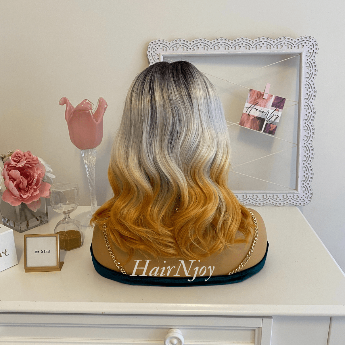 Ombre Black Grey Gold Lace Front Wig - HairNjoy