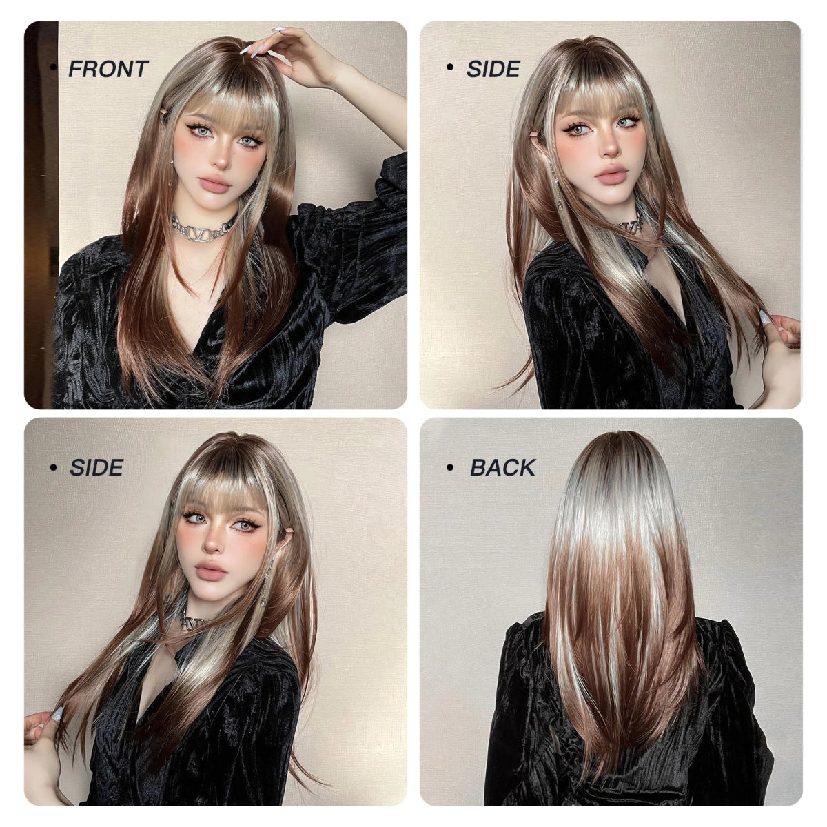 Ombre Blonde Brown Layered Wig with Bangs - HairNjoy