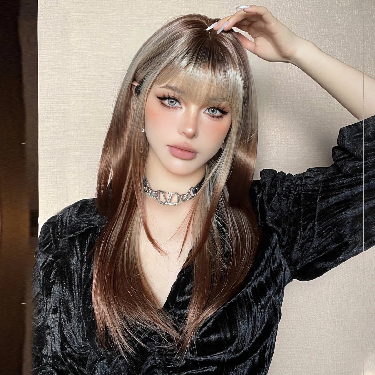 Ombre Blonde Brown Layered Wig with Bangs - HairNjoy