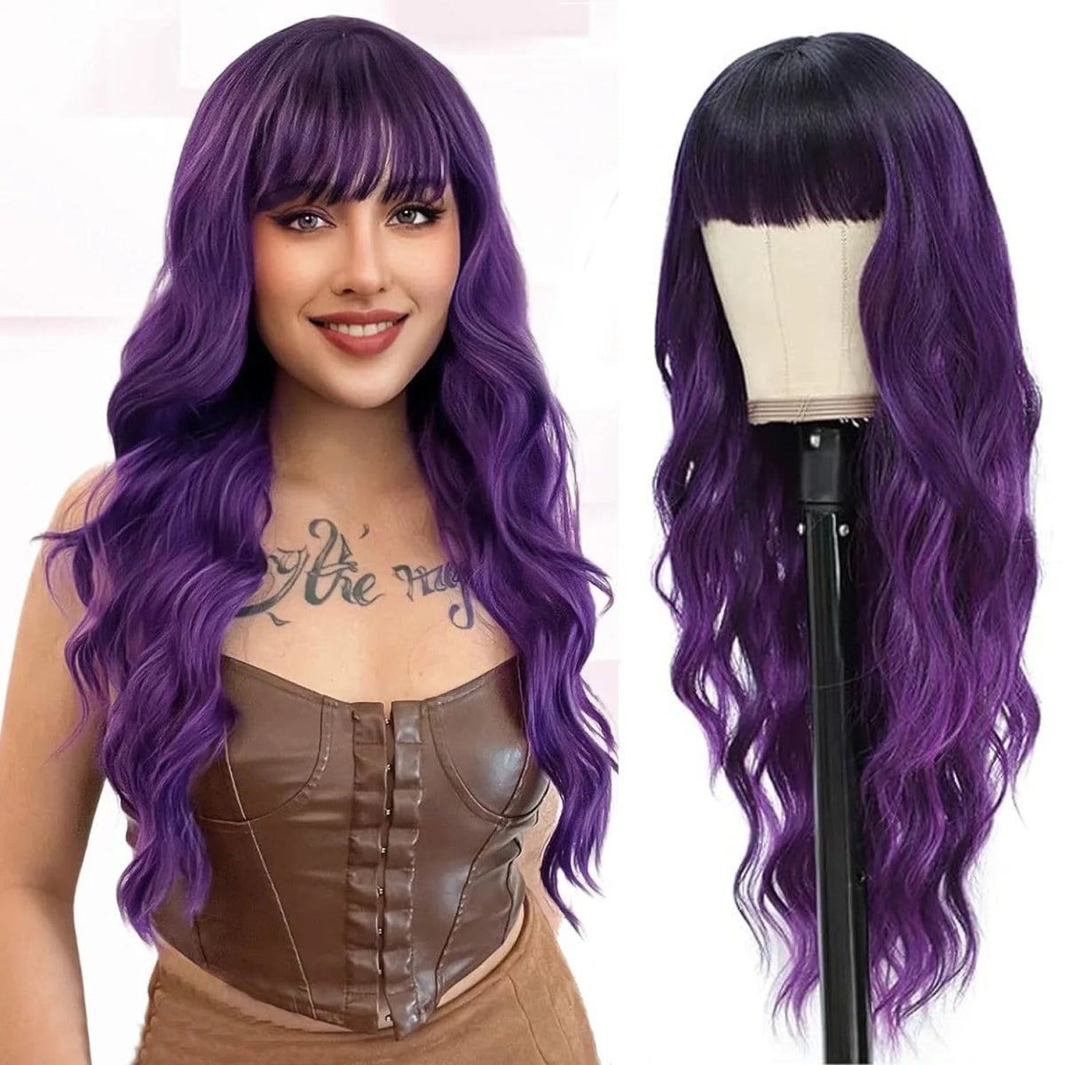 Ombre Blonde Curly Wig with Bangs - HairNjoy