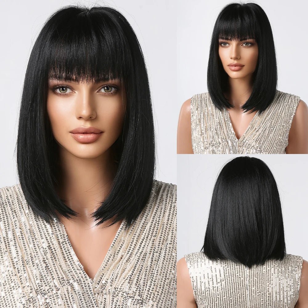 Ombre Brown Blonde Short Bob Wig with Bangs - HairNjoy