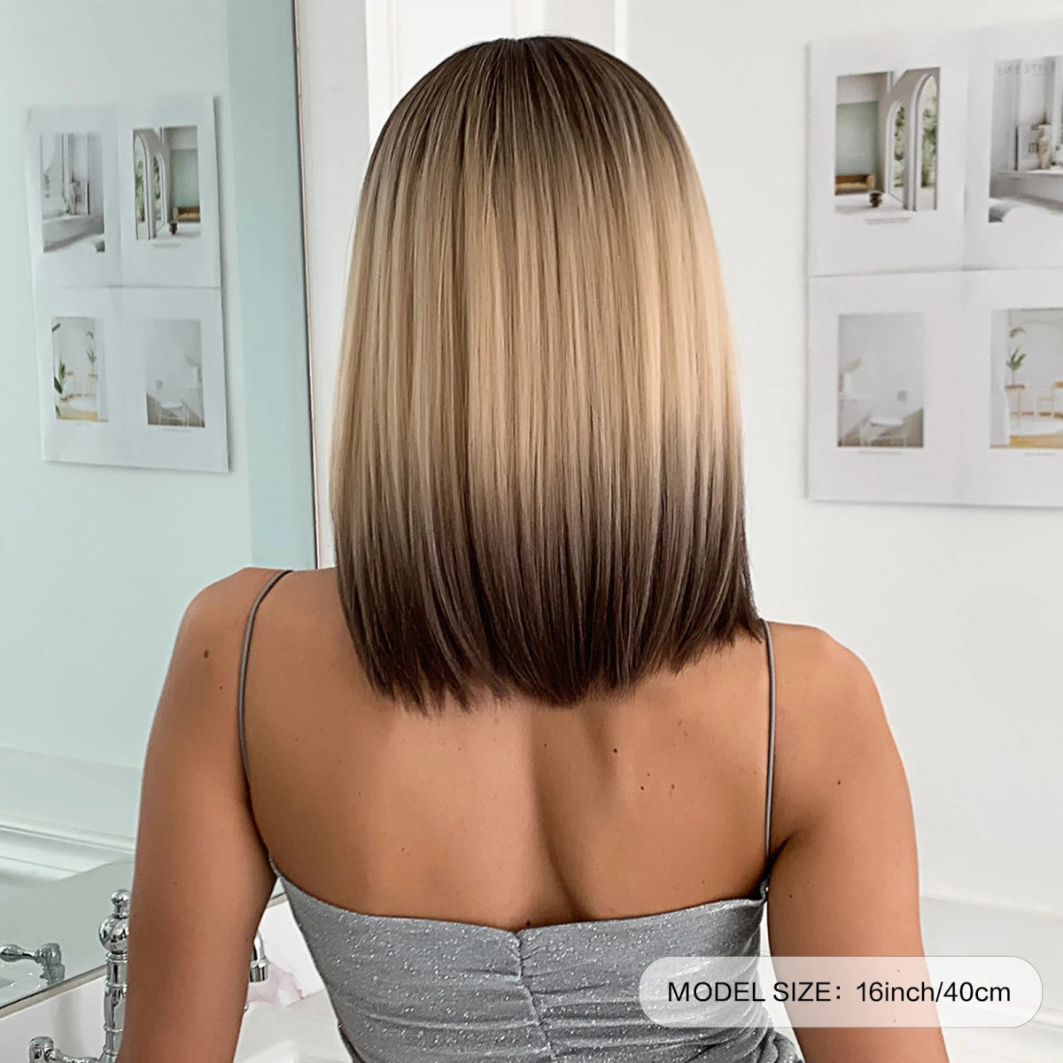 Ombre Brown Blonde Short Bob Wig with Bangs - HairNjoy