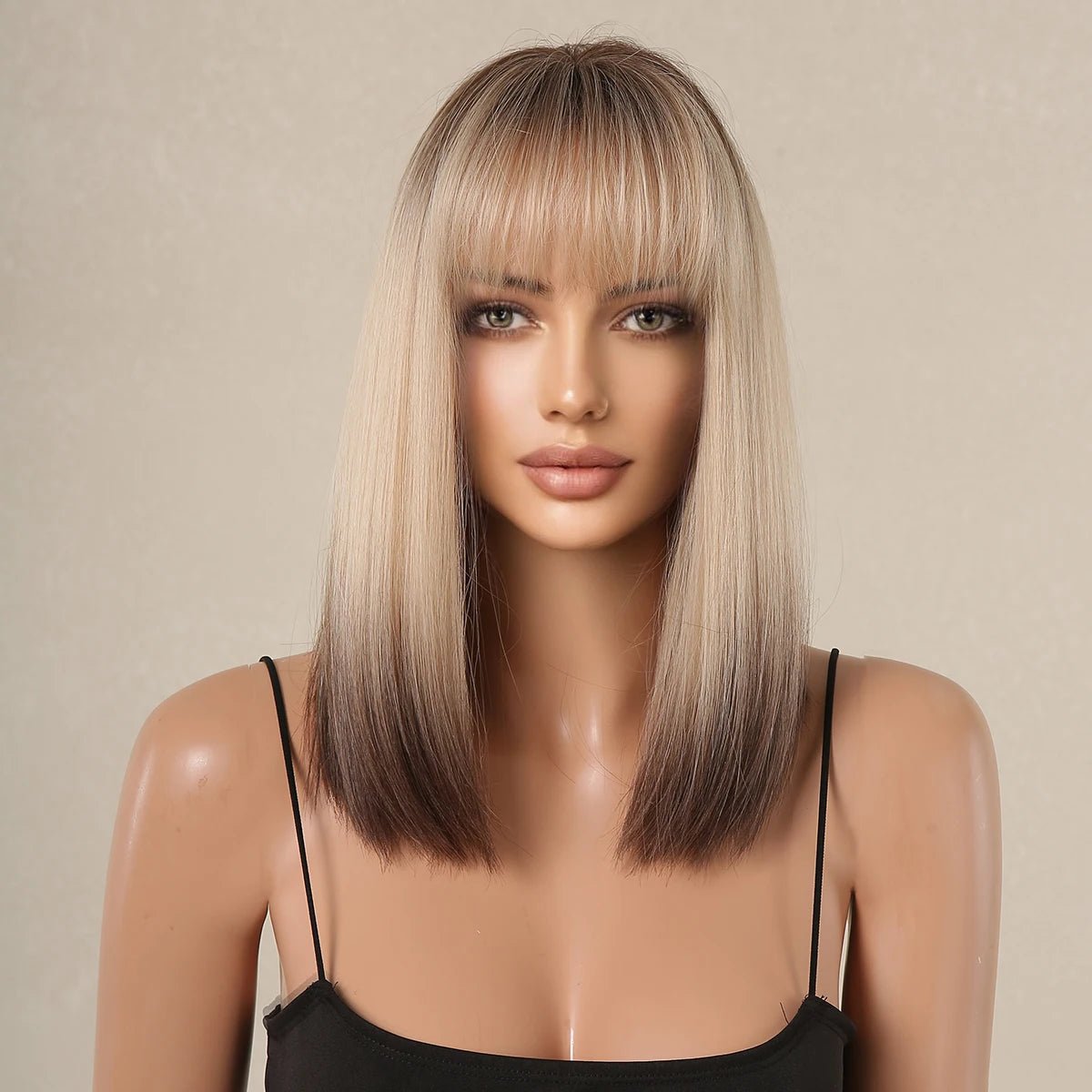 Ombre Brown Blonde Short Bob Wig with Bangs - HairNjoy