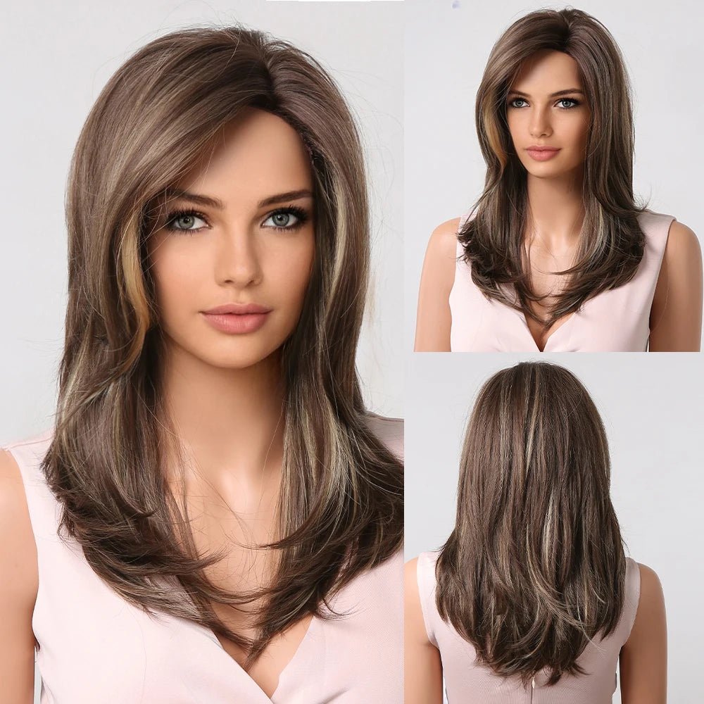 Ombre Brown Medium Wig with Bangs - HairNjoy