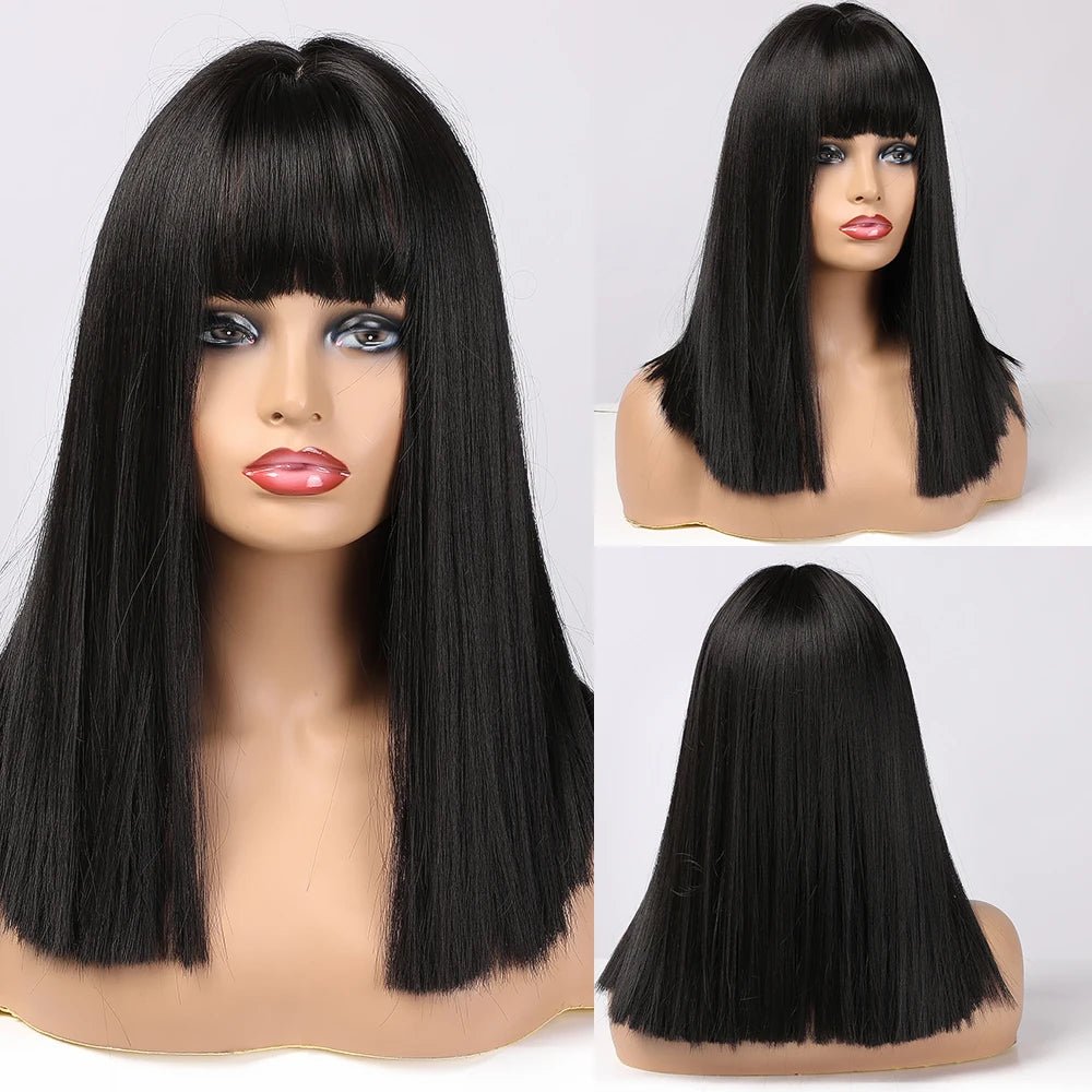 Ombre Brown Medium Wig with Bangs - HairNjoy