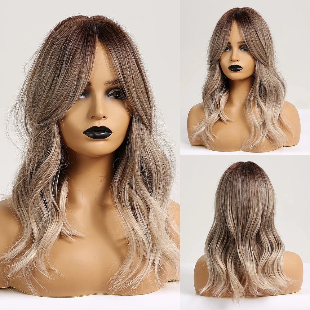 Ombre Brown Medium Wig with Bangs - HairNjoy