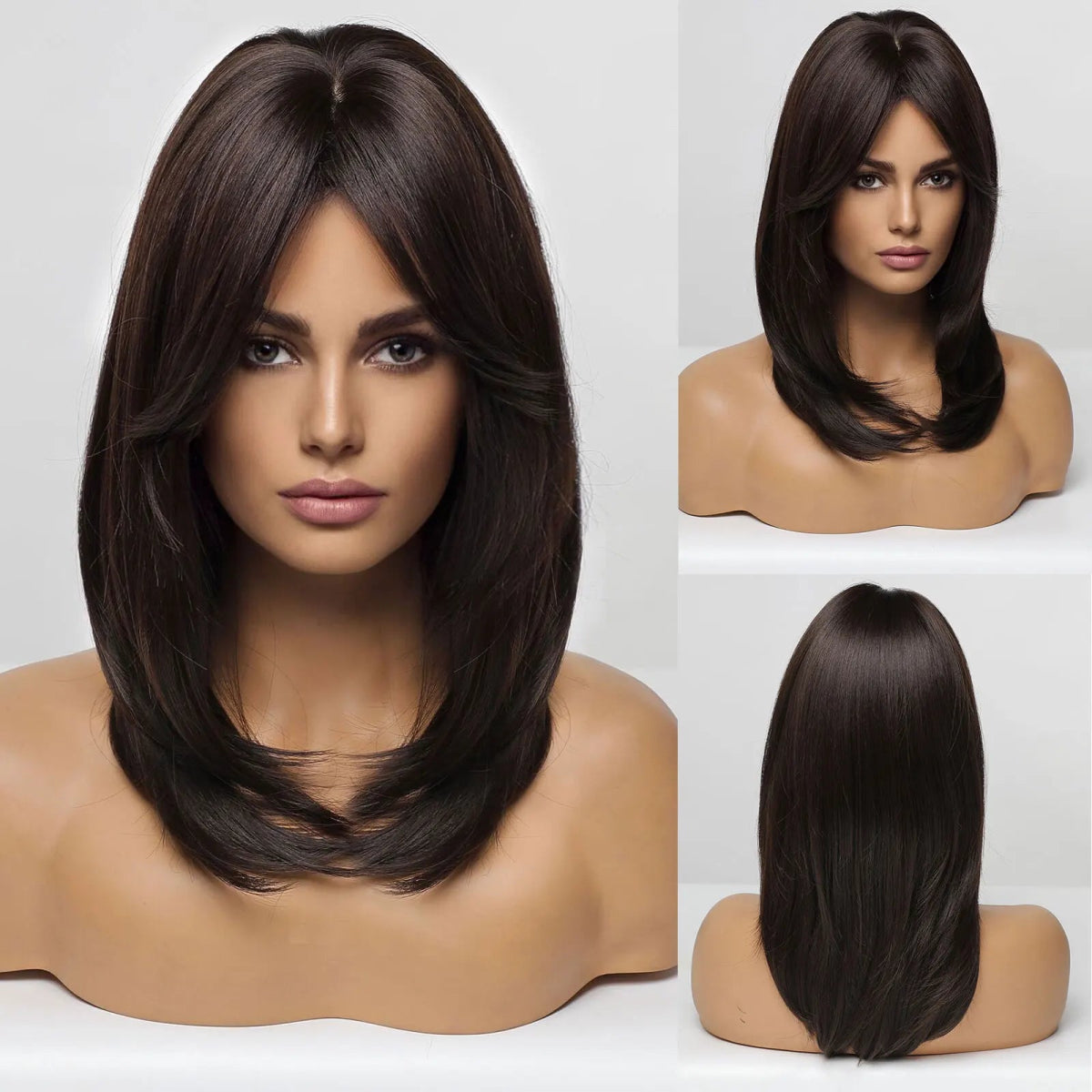 Ombre Brown Medium Wig with Bangs - HairNjoy