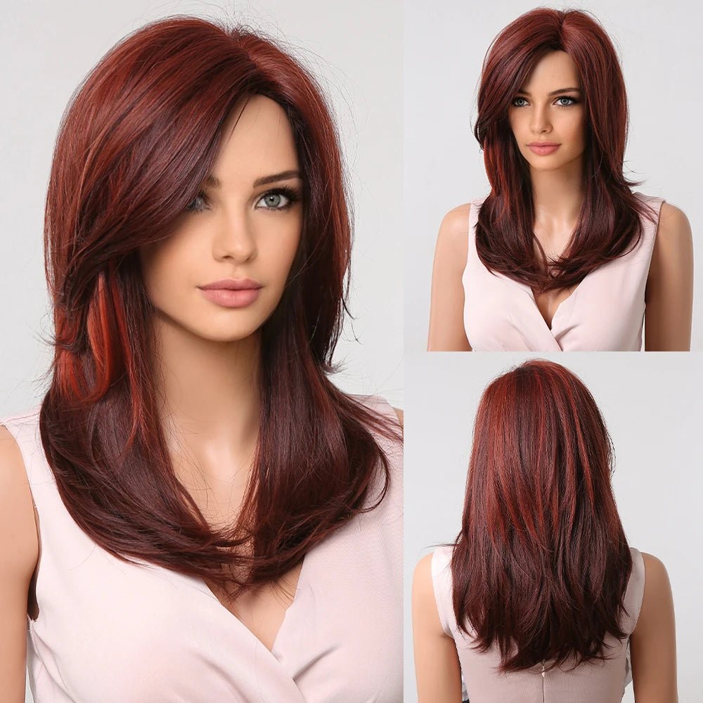 Ombre Brown Medium Wig with Bangs - HairNjoy