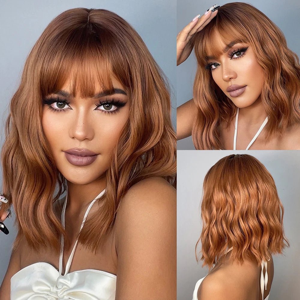 Ombre Brown Medium Wig with Bangs - HairNjoy